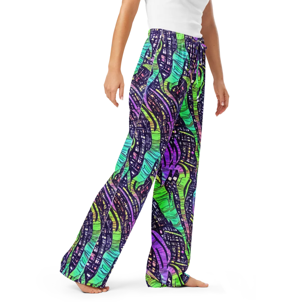 Neon Jungle Grid on Women's Pajama Pants — Right Front