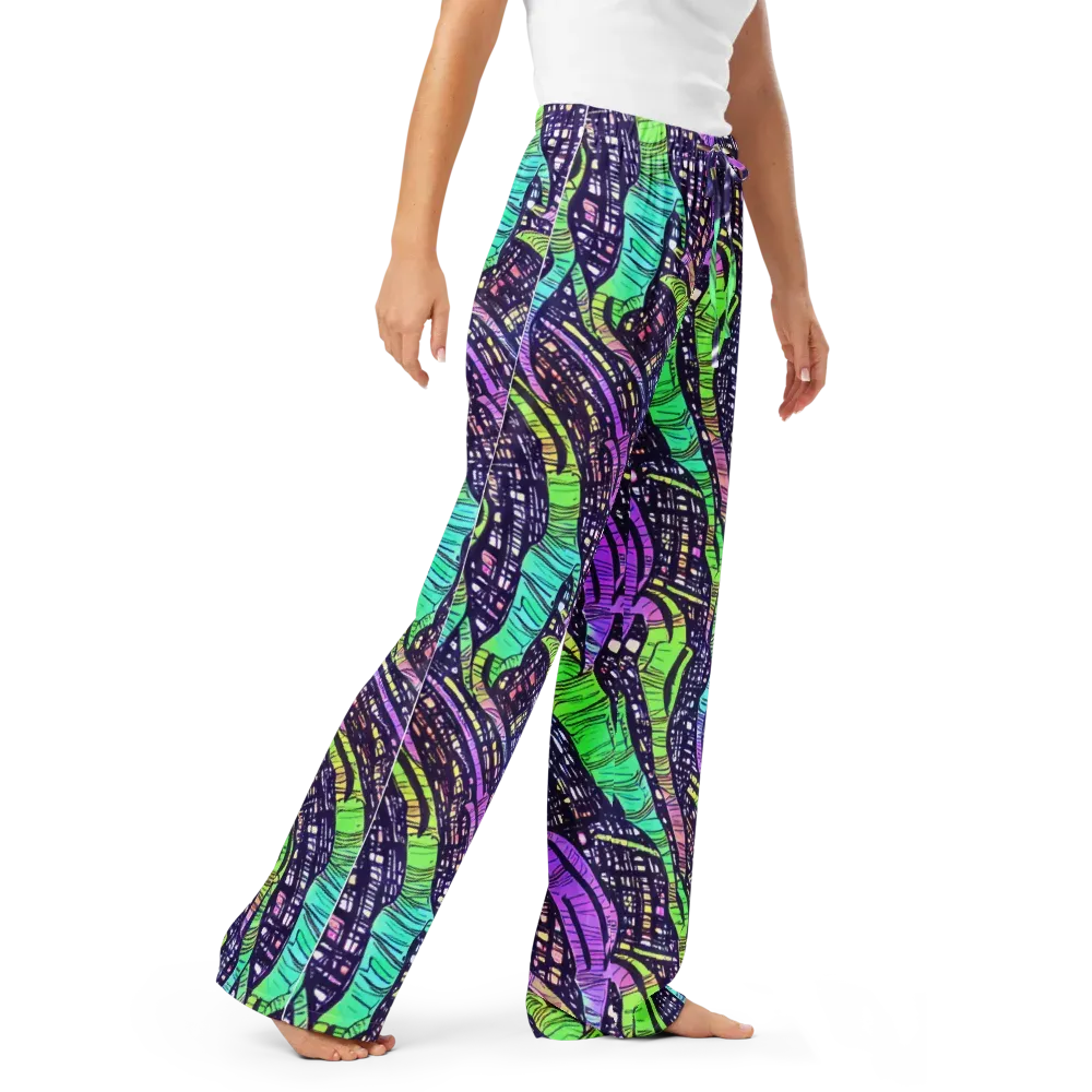 Neon Jungle Grid on Women's Pajama Pants — Right Front
