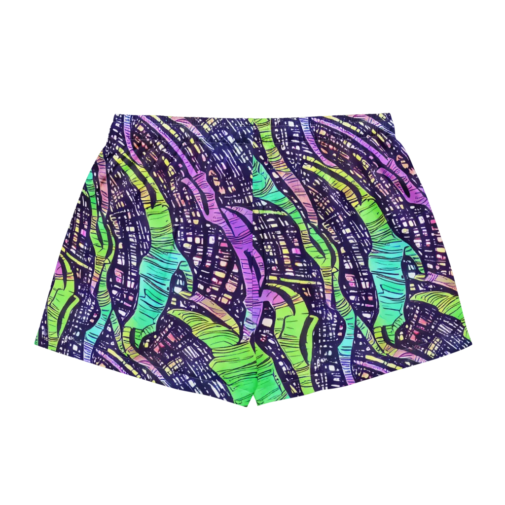 Neon Jungle Grid on Women's Pajama Shorts — Back