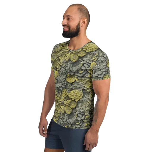 Mossstone Bloom on a Men's Athletic T-Shirt