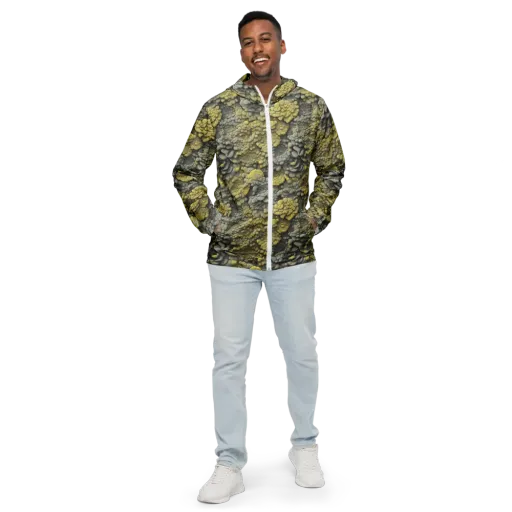 Mossstone Bloom on a Men's Windbreaker