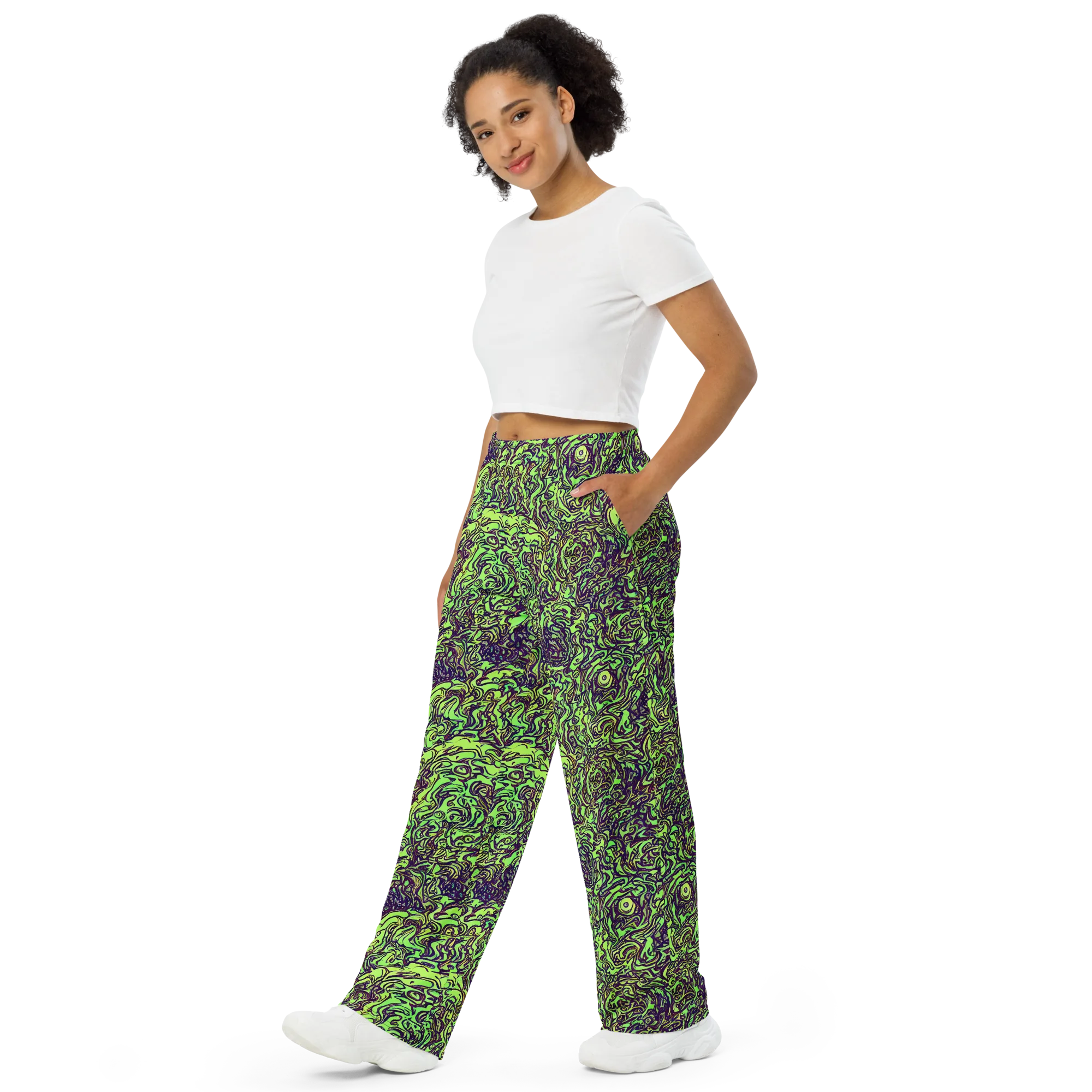Chaos Garden on Wide-Leg Pants — Left Front