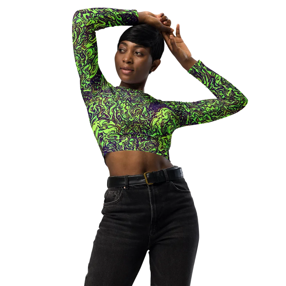 Chaos Garden on Long Sleeve Crop Top — Front