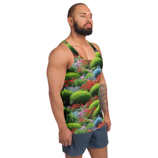 Crimson Moss on a Men's Tank Top