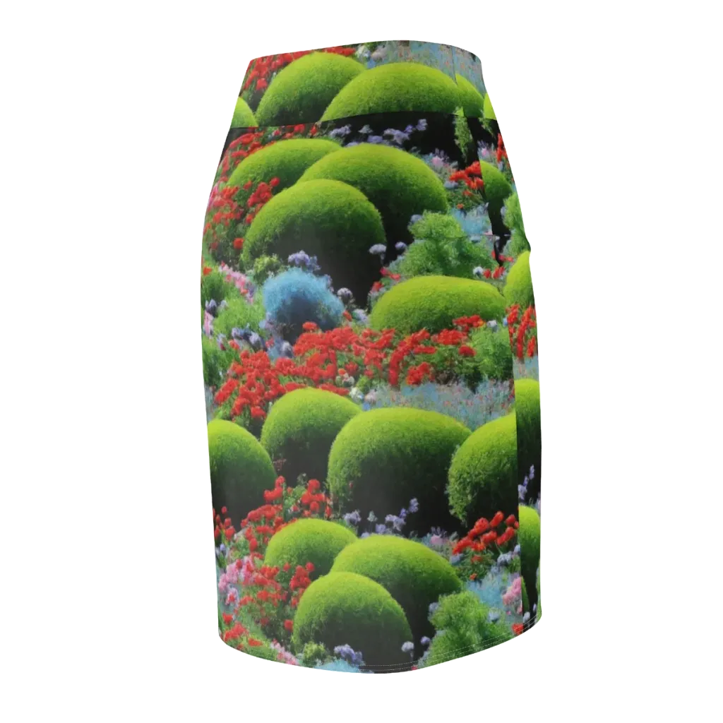 Crimson Moss on Pencil Skirt — Back Side