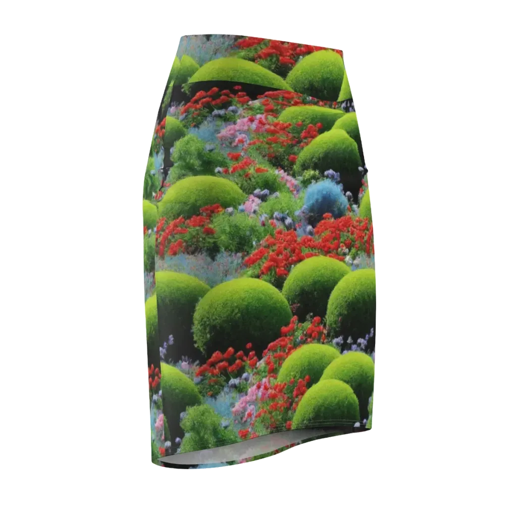 Crimson Moss on Pencil Skirt — Front Side
