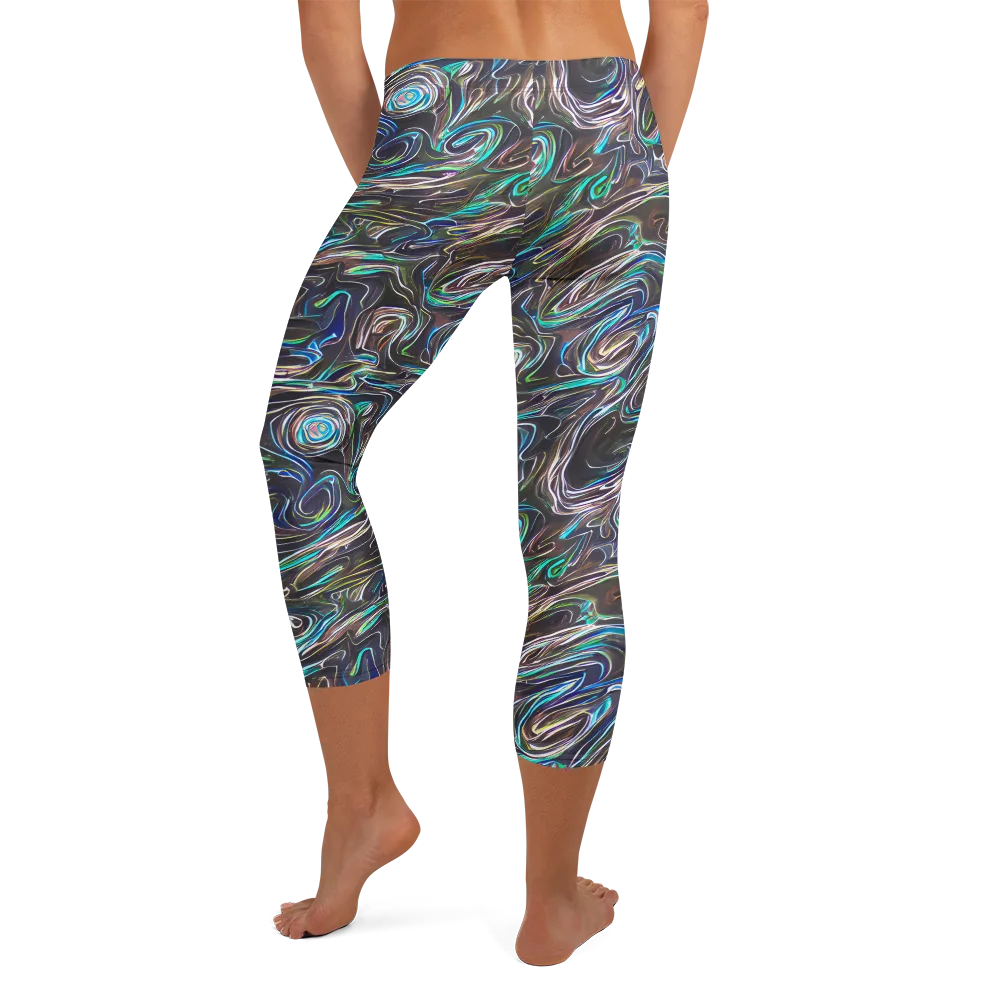 Iridescent Riptide on Capri Leggings — Back