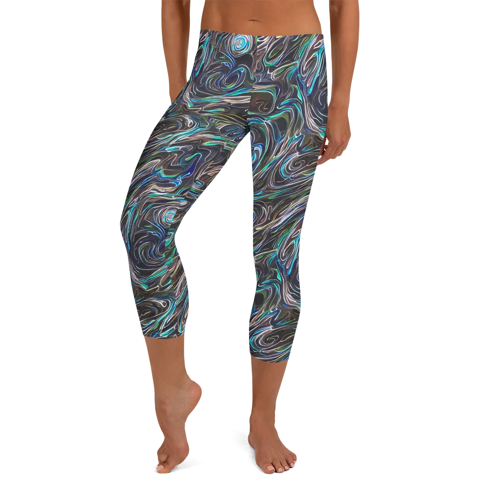 Iridescent Riptide on Capri Leggings — Front