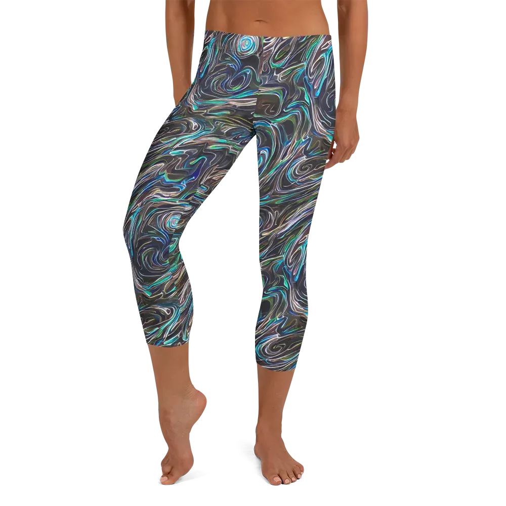 Iridescent Riptide on Capri Leggings — Front
