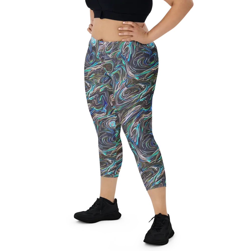 Iridescent Riptide on Capri Leggings — Front