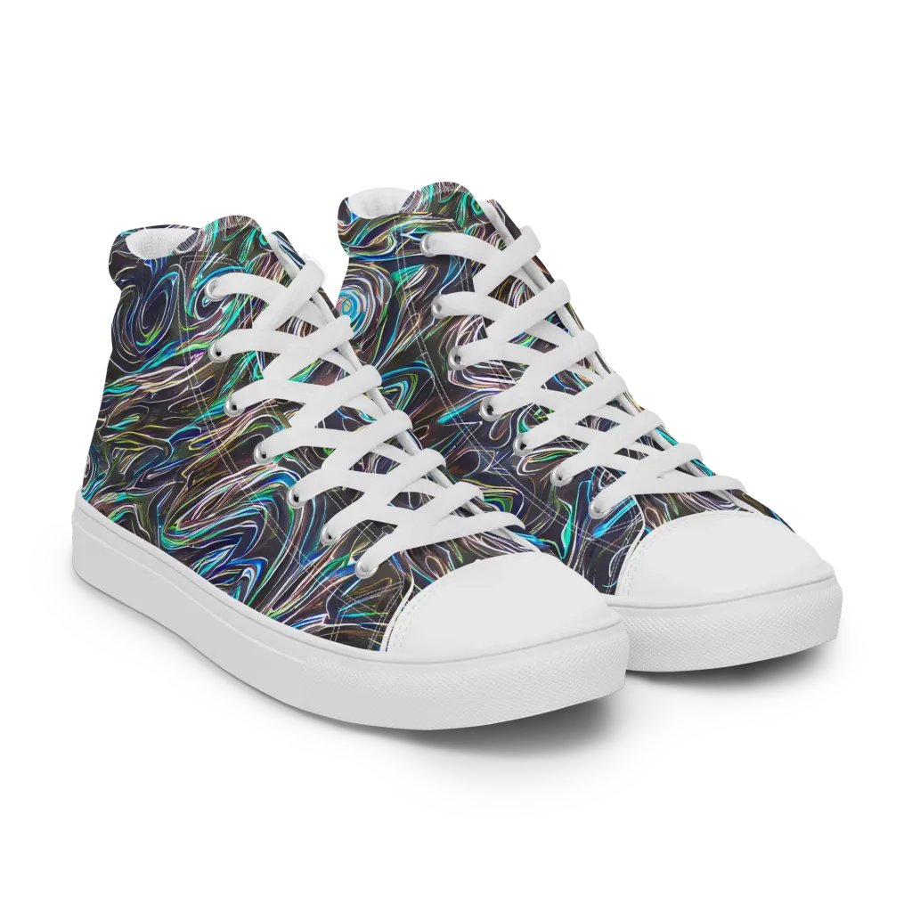Iridescent Riptide on Men's High Top Canvas Shoes — Right Front