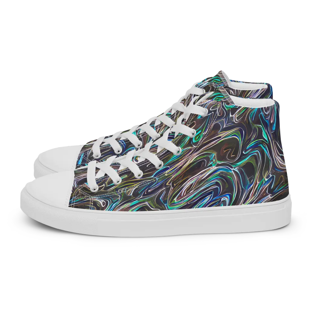 Iridescent Riptide on Men's High Top Canvas Shoes — Left