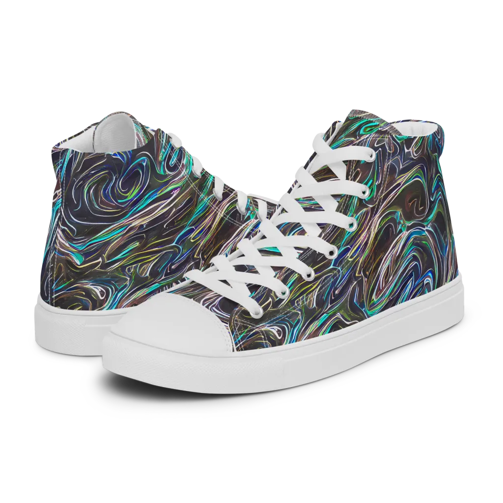 Iridescent Riptide on Men's High Top Canvas Shoes — Left