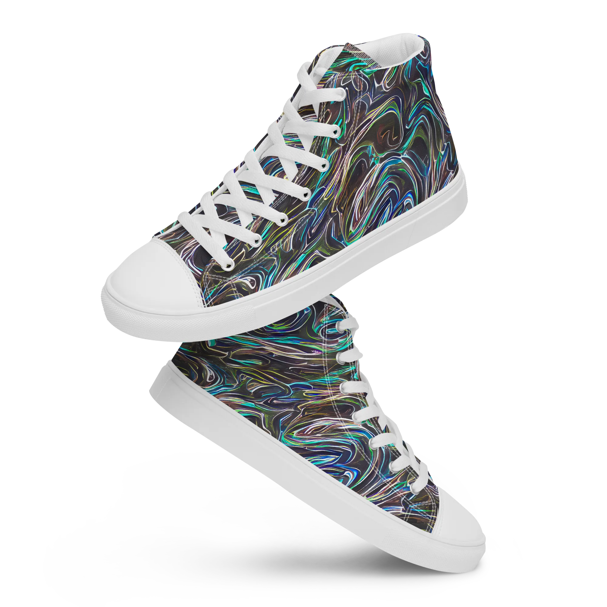 Iridescent Riptide on Men's High Top Canvas Shoes — Front