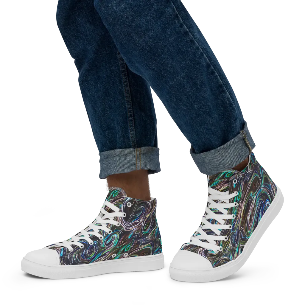 Iridescent Riptide on Men's High Top Canvas Shoes — Left