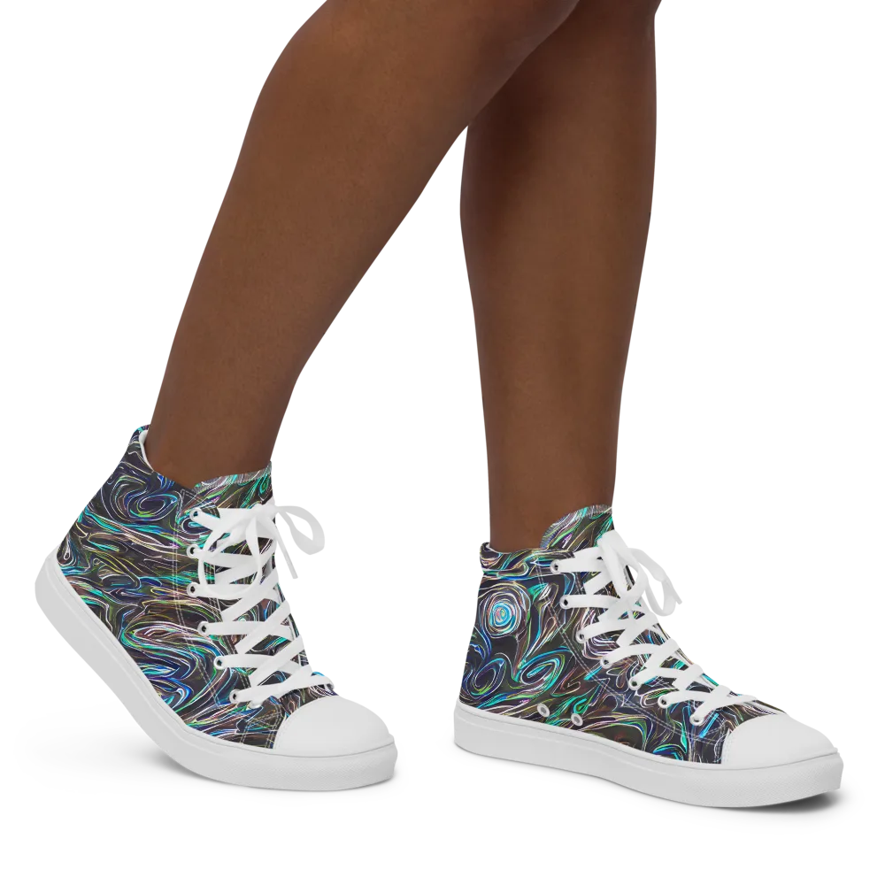 Iridescent Riptide on Women's High Top Canvas Shoes — Right