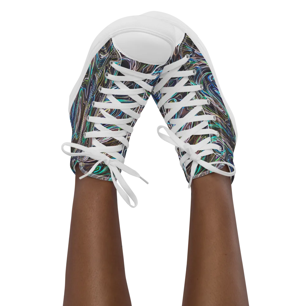 Iridescent Riptide on Women's High Top Canvas Shoes — Front