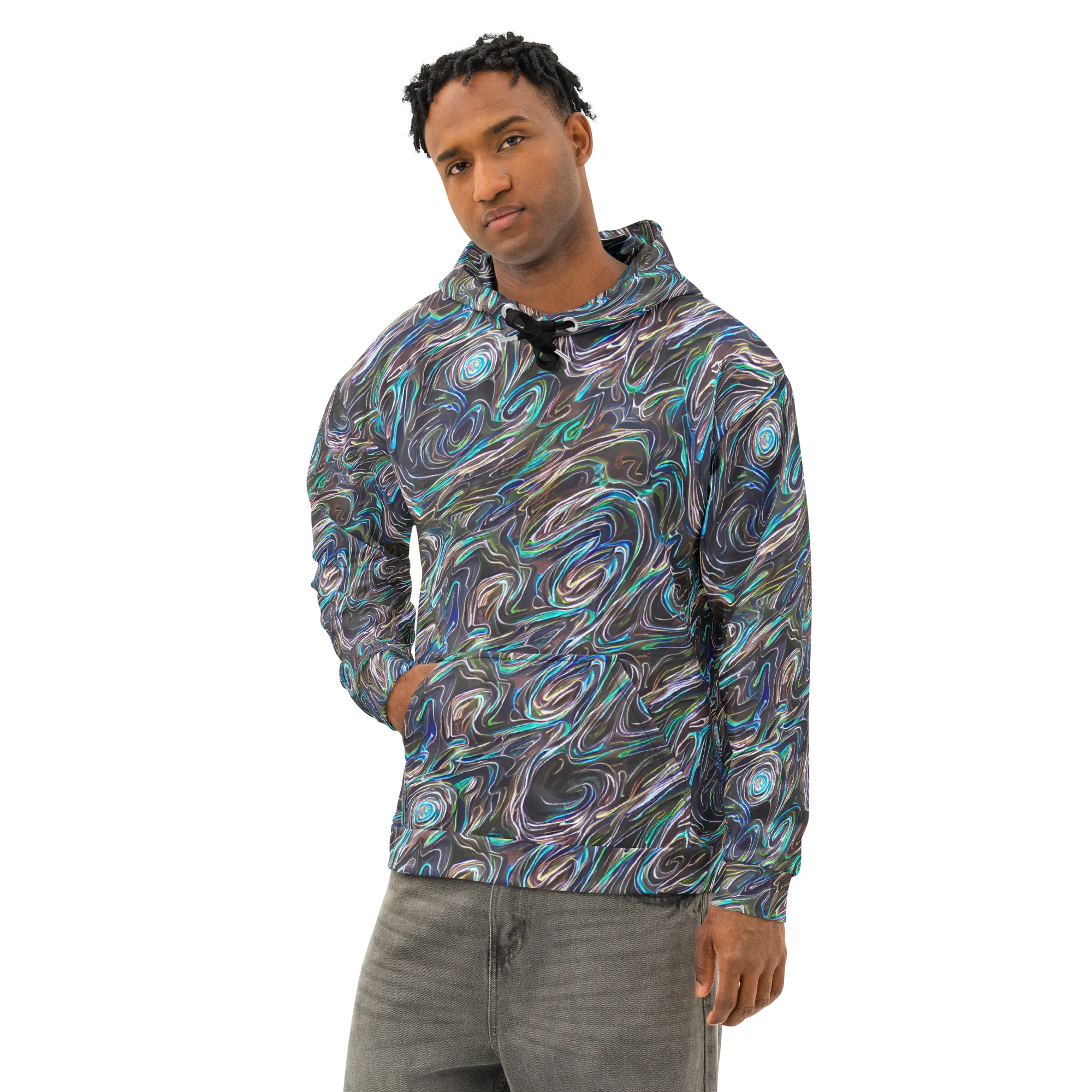 Iridescent Riptide on Cotton Hoodie — Left Front