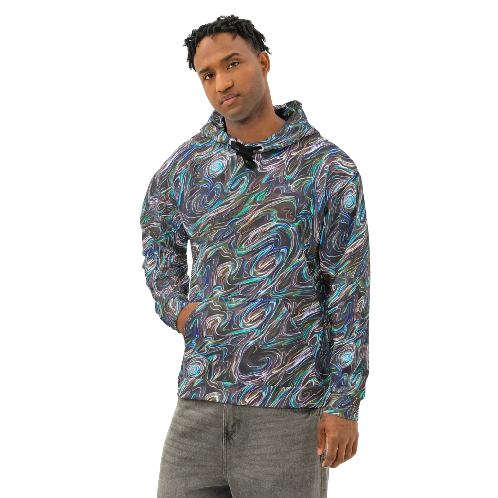 Iridescent Riptide on Cotton Hoodie — Left Front