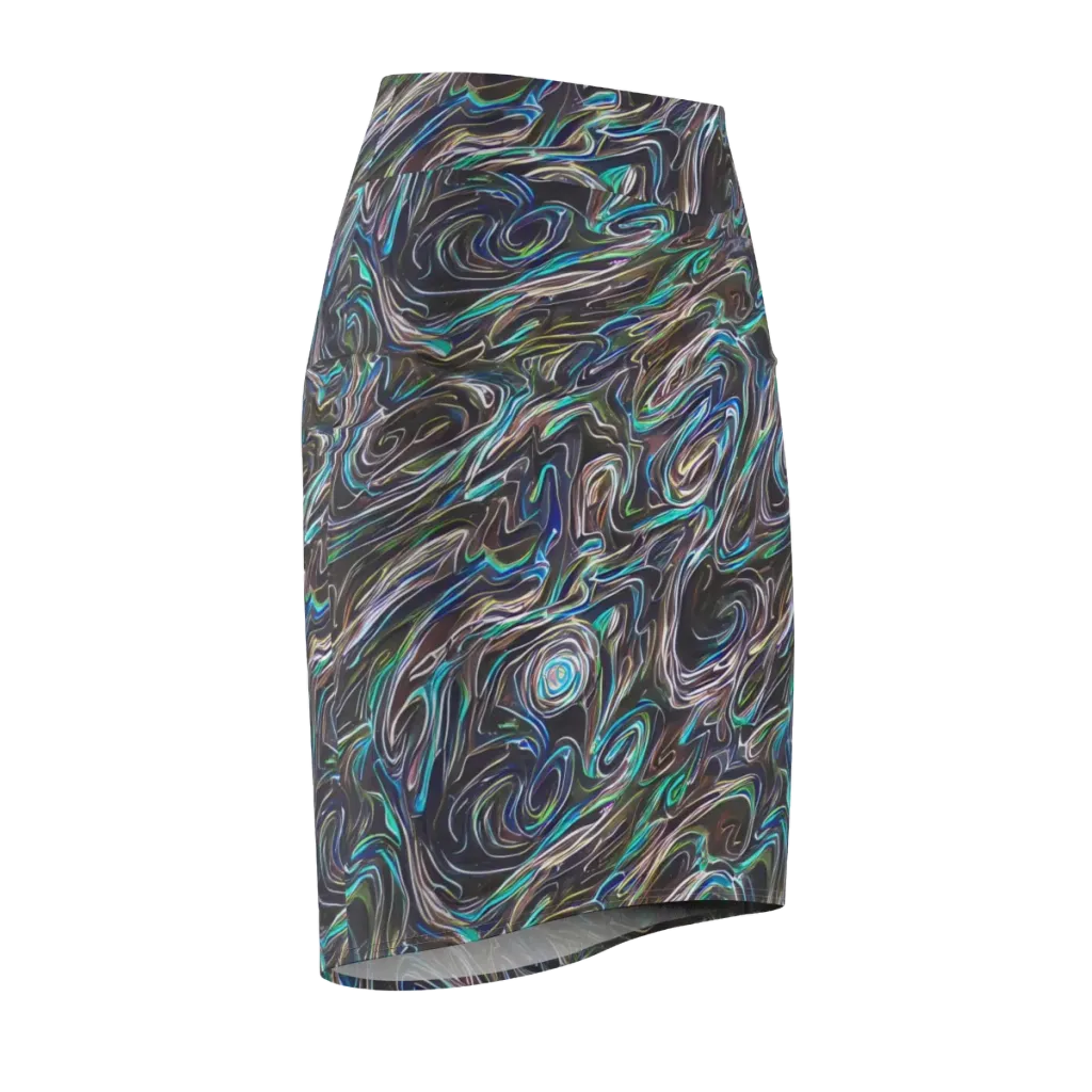 Iridescent Riptide on Pencil Skirt — Front Side