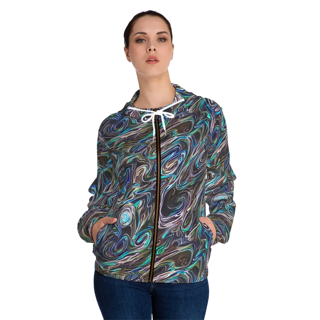 Iridescent Riptide on Women's Full-Zip Hoodie — Front On Person