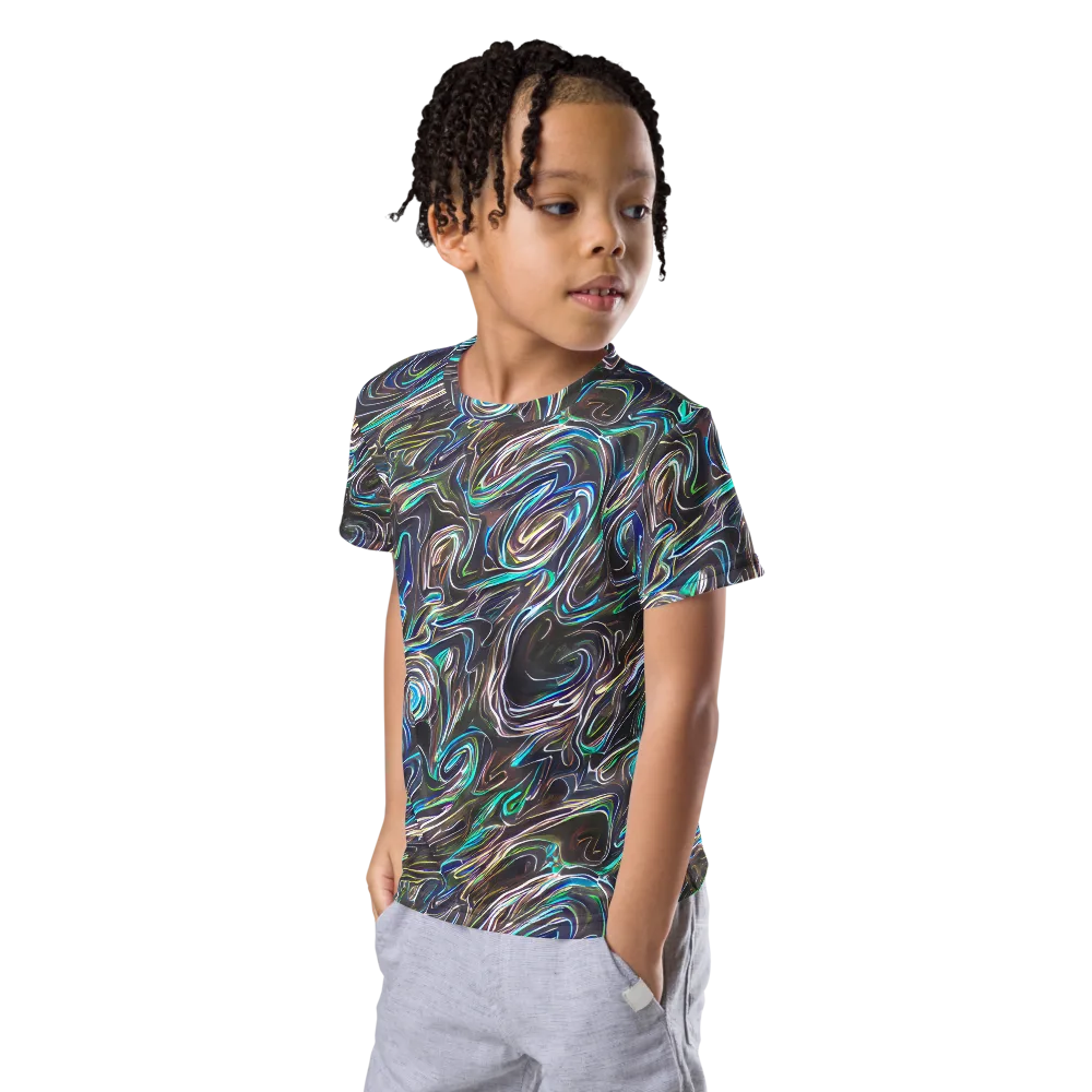 Iridescent Riptide on Kids Crew Neck T-Shirt — Left Front