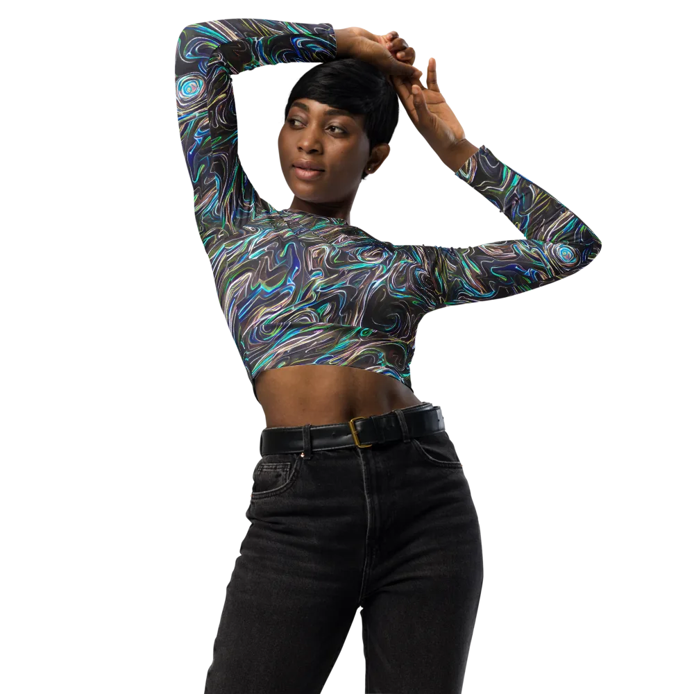 Iridescent Riptide on Long Sleeve Crop Top — Front