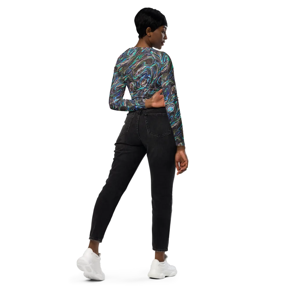 Iridescent Riptide on Long Sleeve Crop Top — Right Back