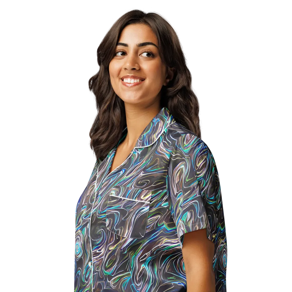 Iridescent Riptide on Women's Short Sleeve Pajama Top — Left Front