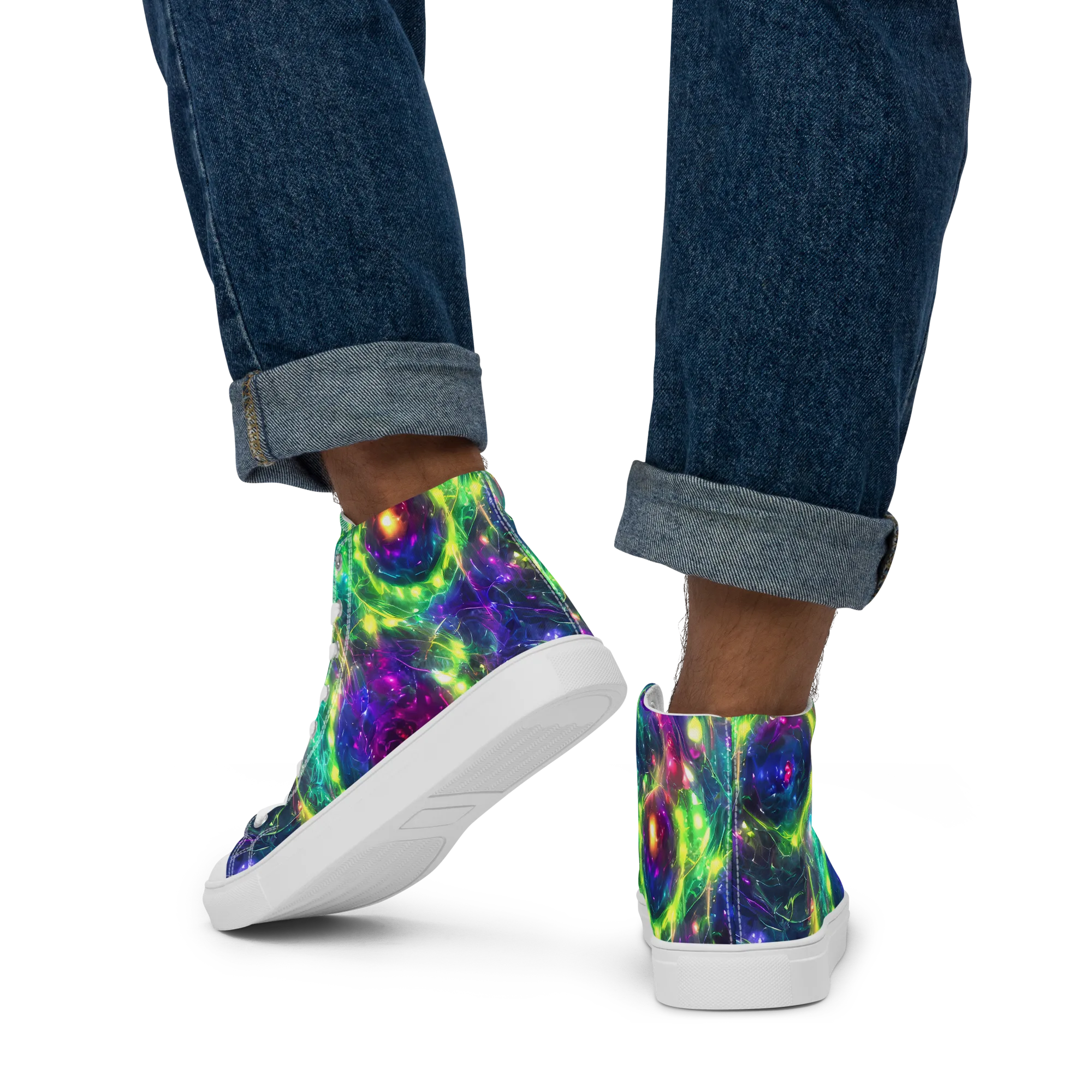 Aurora Bloom on Men's High Top Canvas Shoes — Back