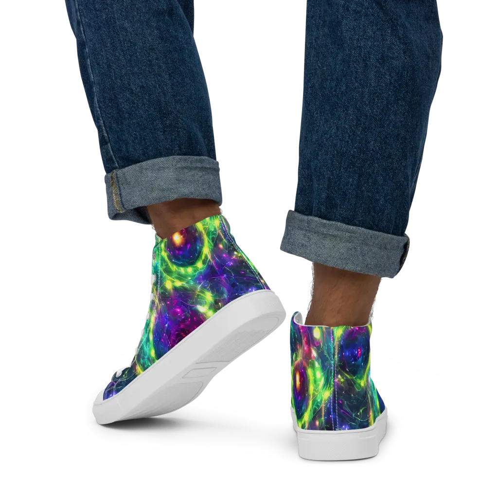 Aurora Bloom on Men's High Top Canvas Shoes — Back