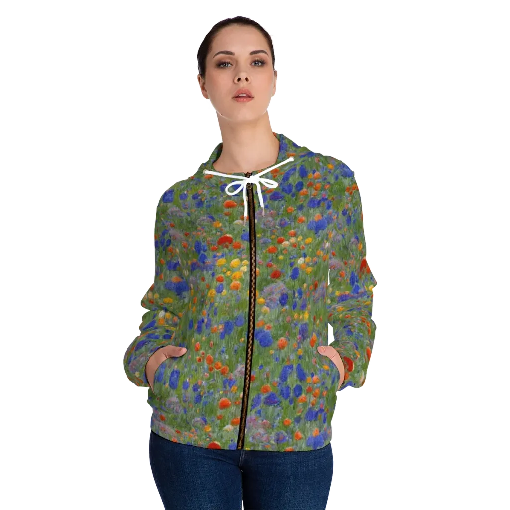 Meadow in Motion on Women's Full-Zip Hoodie — Front On Person