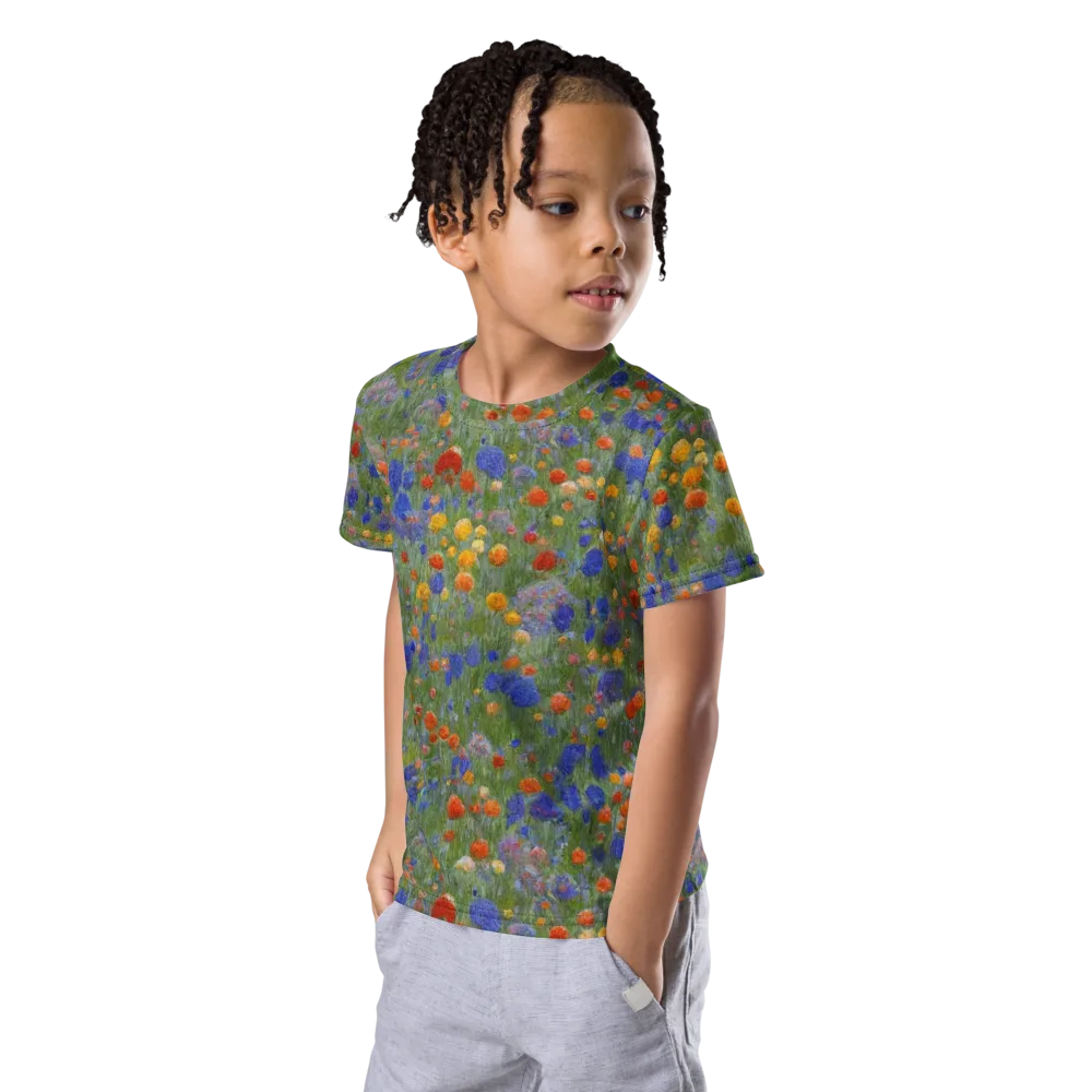 Meadow in Motion on Kids Crew Neck T-Shirt — Left Front