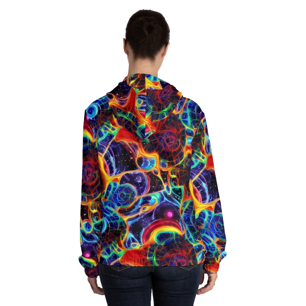 Radiant Cosmos on Women's Full-Zip Hoodie — Back On Person