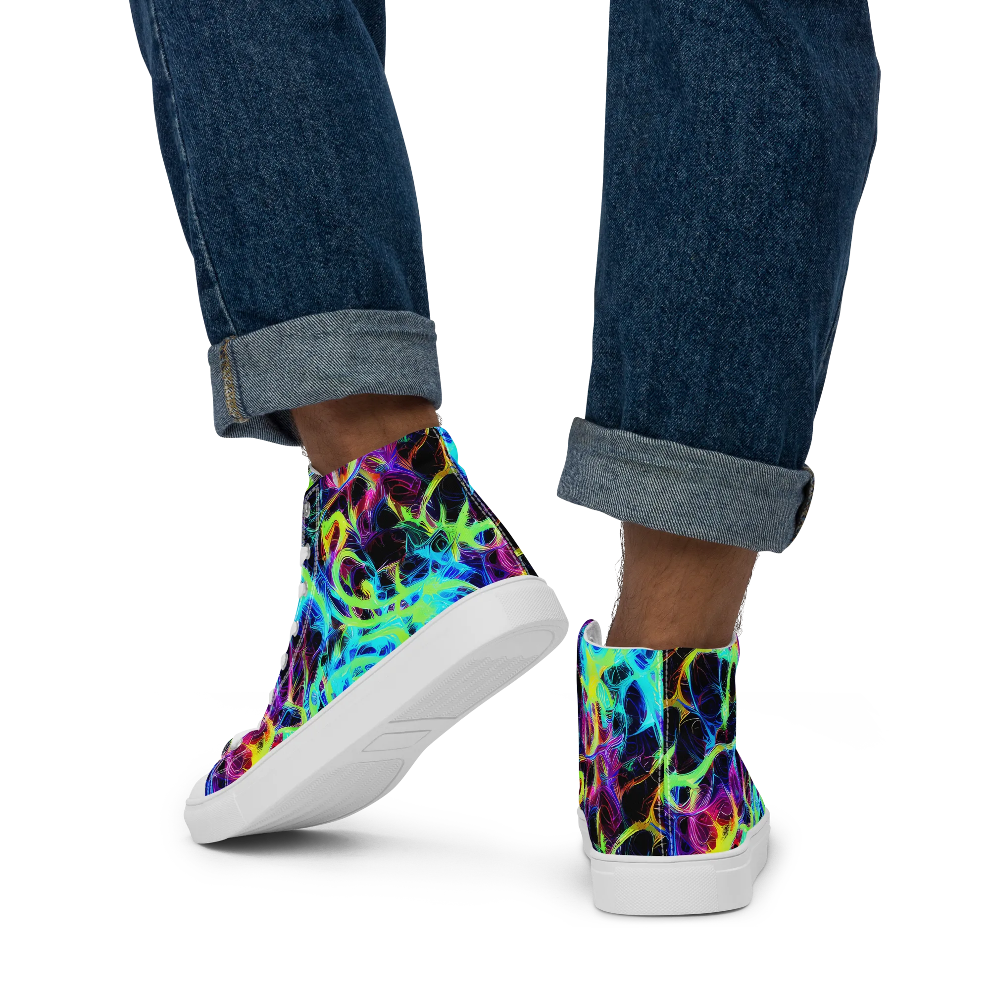 Celestial Tangledown on Men's High Top Canvas Shoes — Back