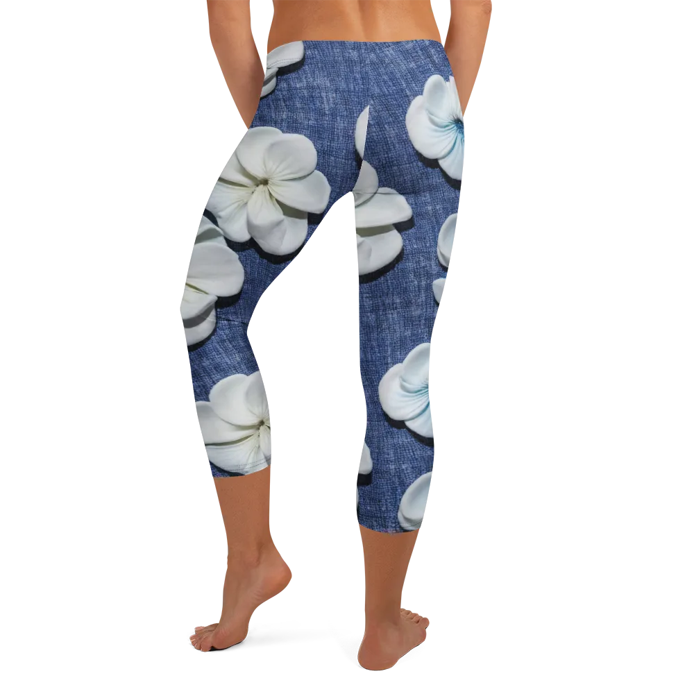 Azure Petal Drift on Capri Leggings — Back