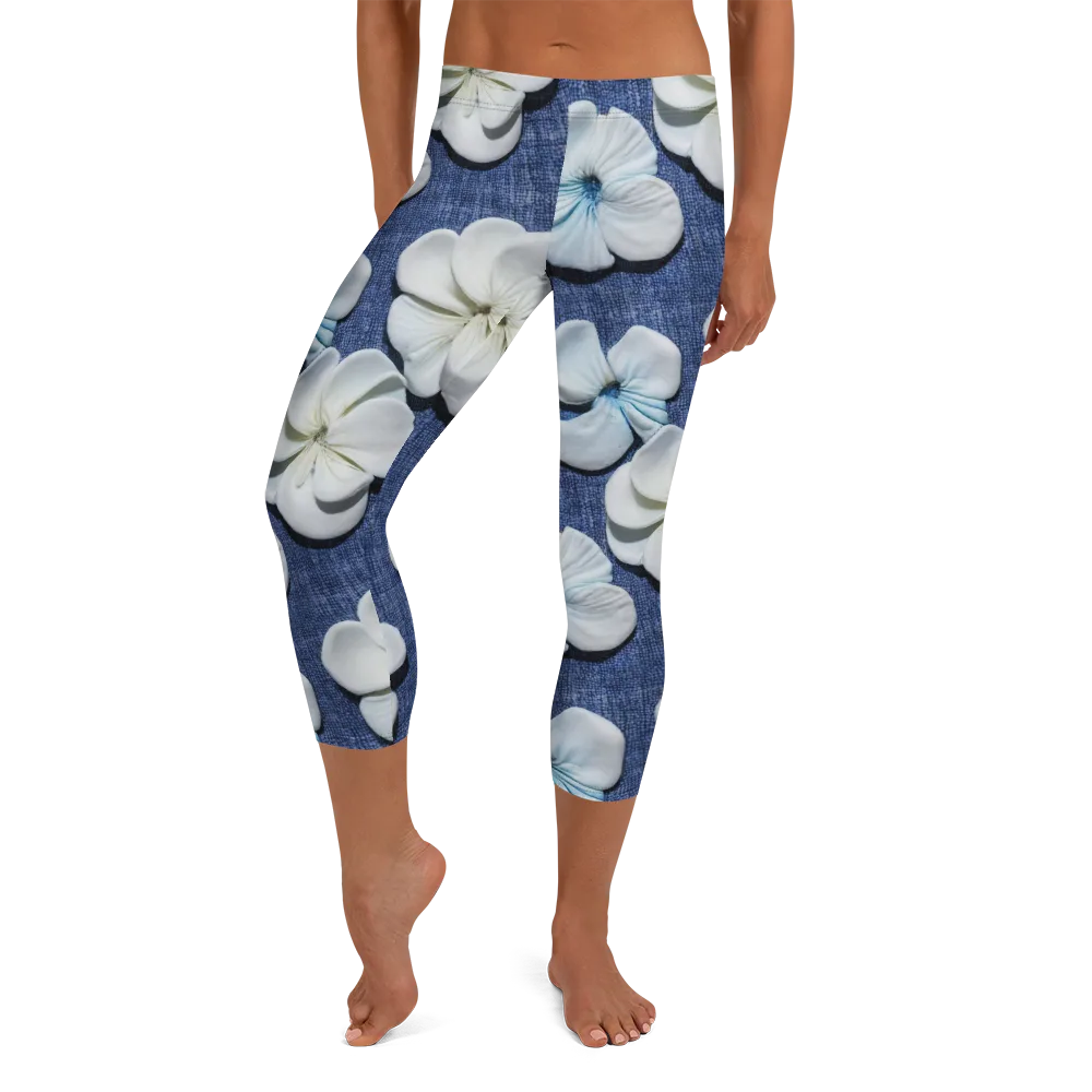 Azure Petal Drift on Capri Leggings — Front