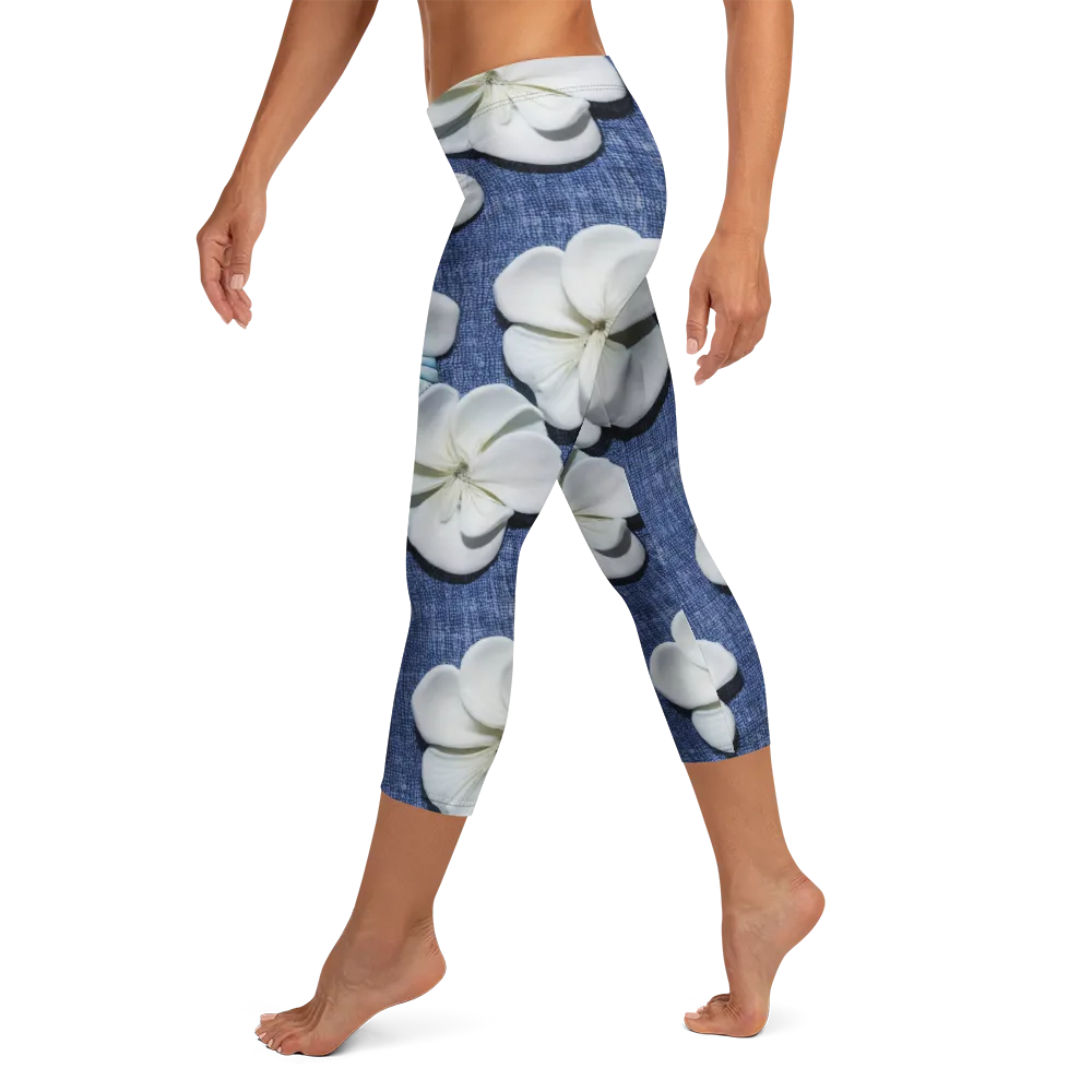 Azure Petal Drift on Capri Leggings — Left