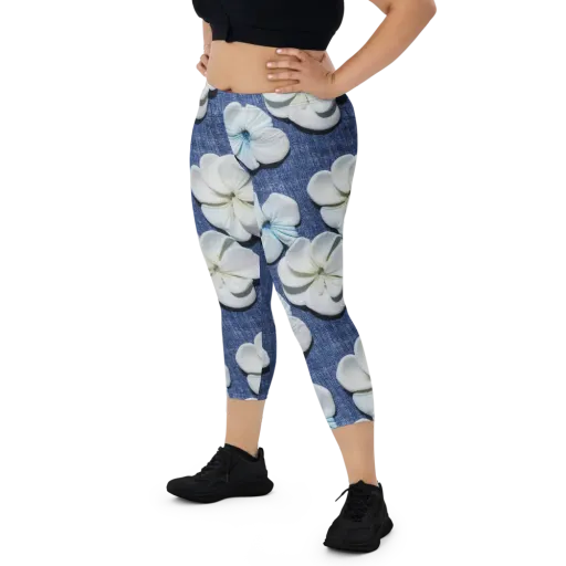 Azure Petal Drift on a Capri Leggings