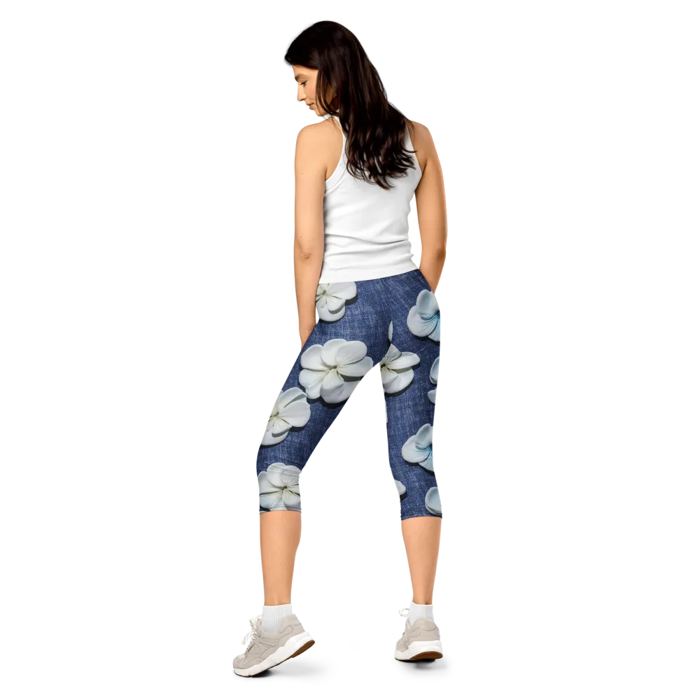 Azure Petal Drift on Capri Leggings — Back