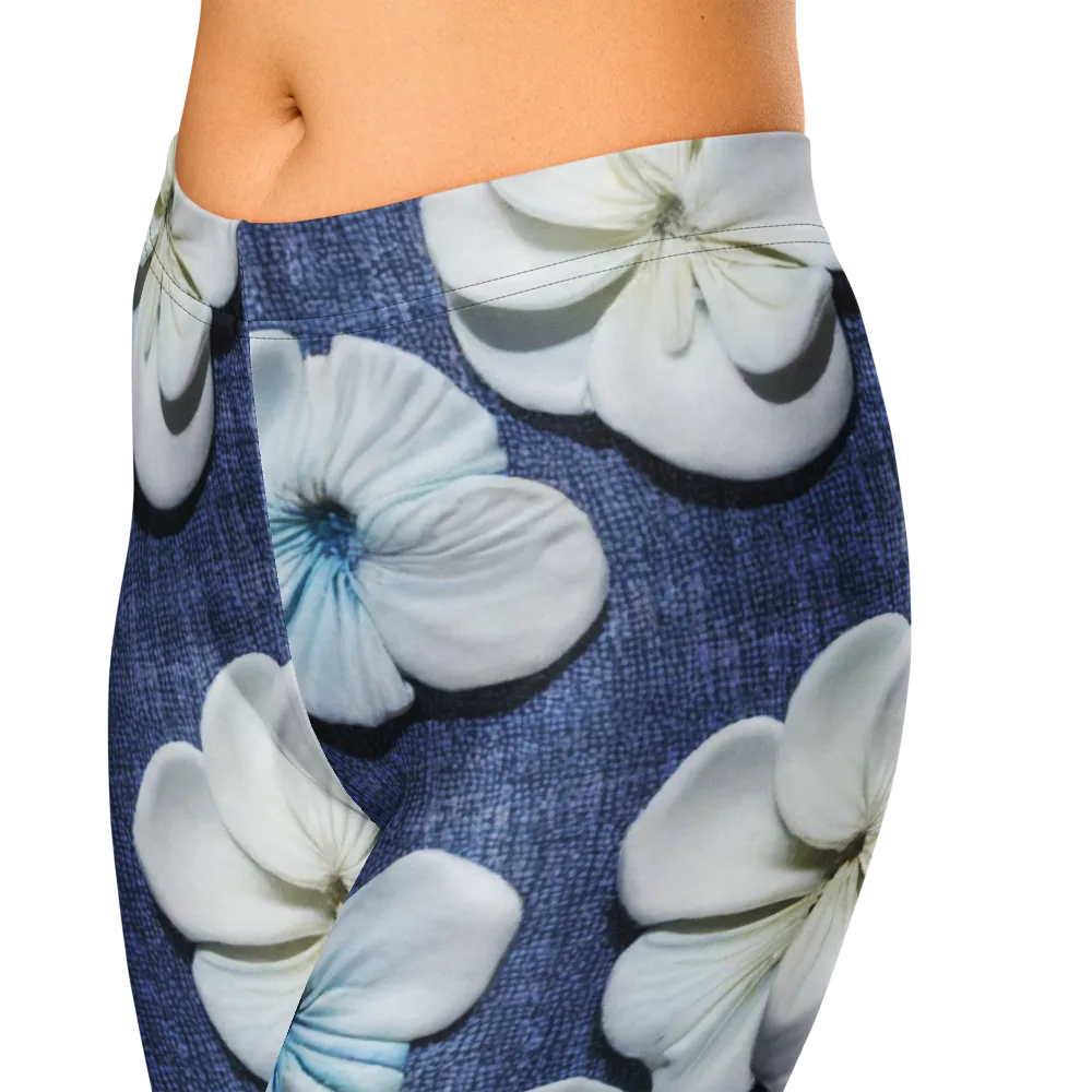 Azure Petal Drift on Capri Leggings — Zoomed-in