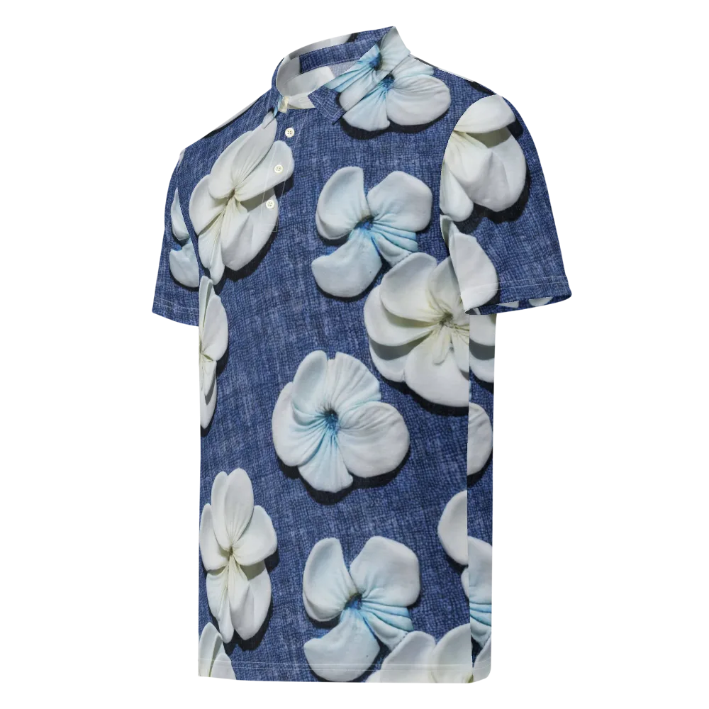 Azure Petal Drift on Men's Slim Fit Polo Shirt — Left Front
