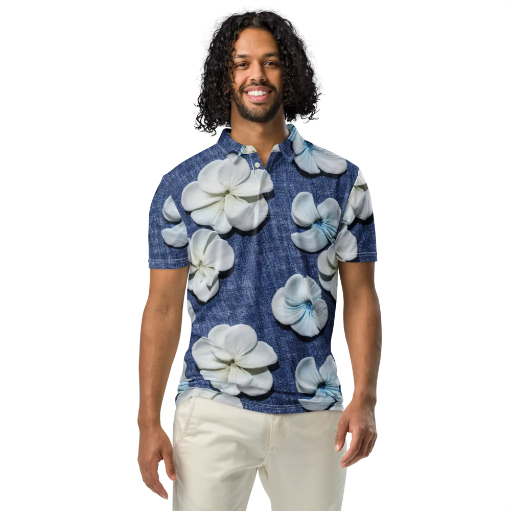 Azure Petal Drift on Men's Slim Fit Polo Shirt — Front