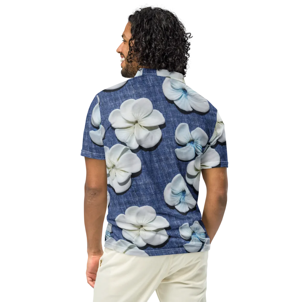 Azure Petal Drift on Men's Slim Fit Polo Shirt — Back