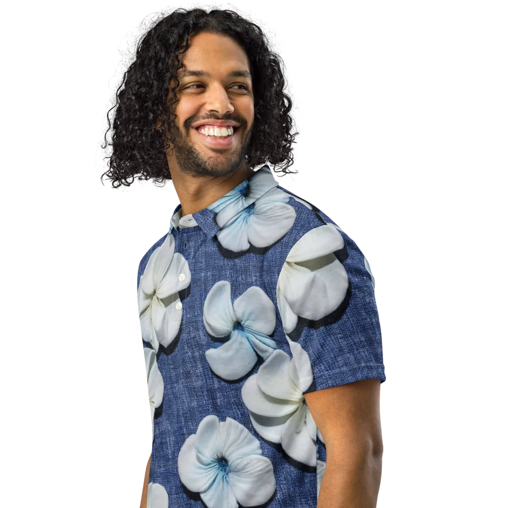 Azure Petal Drift on Men's Slim Fit Polo Shirt — Left Front