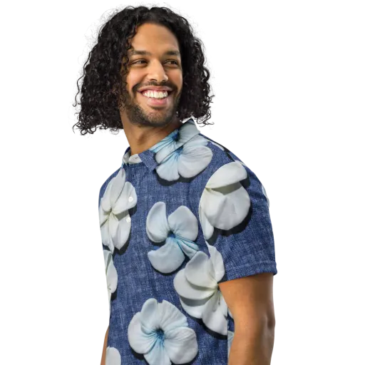 Azure Petal Drift on a Men's Slim Fit Polo Shirt
