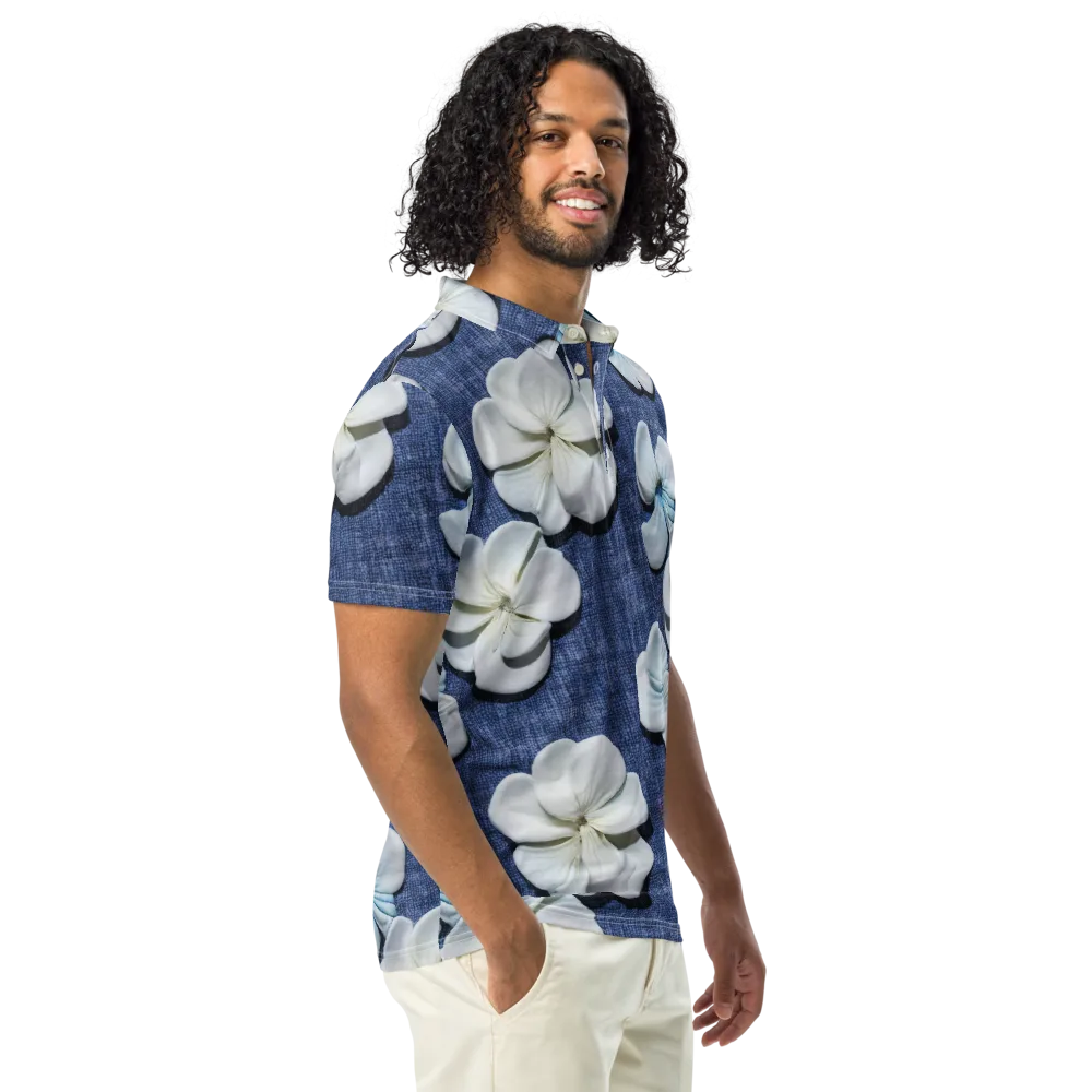 Azure Petal Drift on Men's Slim Fit Polo Shirt — Right Front