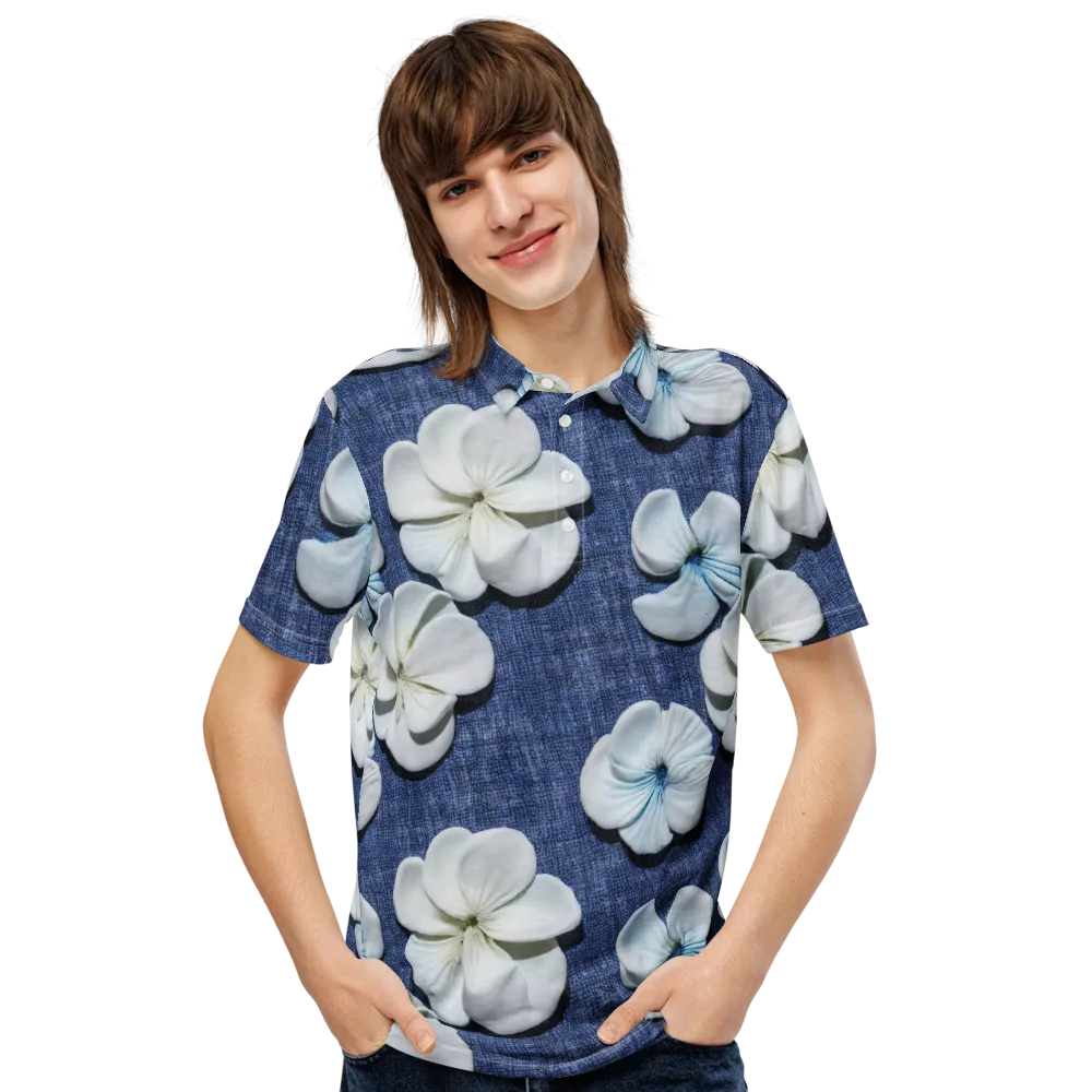Azure Petal Drift on Men's Slim Fit Polo Shirt — Front