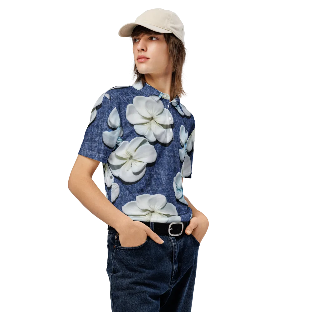Azure Petal Drift on Men's Slim Fit Polo Shirt — Right Front