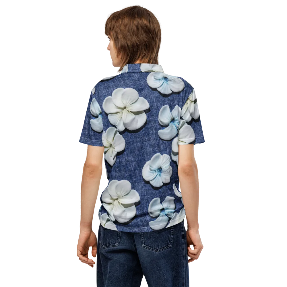 Azure Petal Drift on Men's Slim Fit Polo Shirt — Back